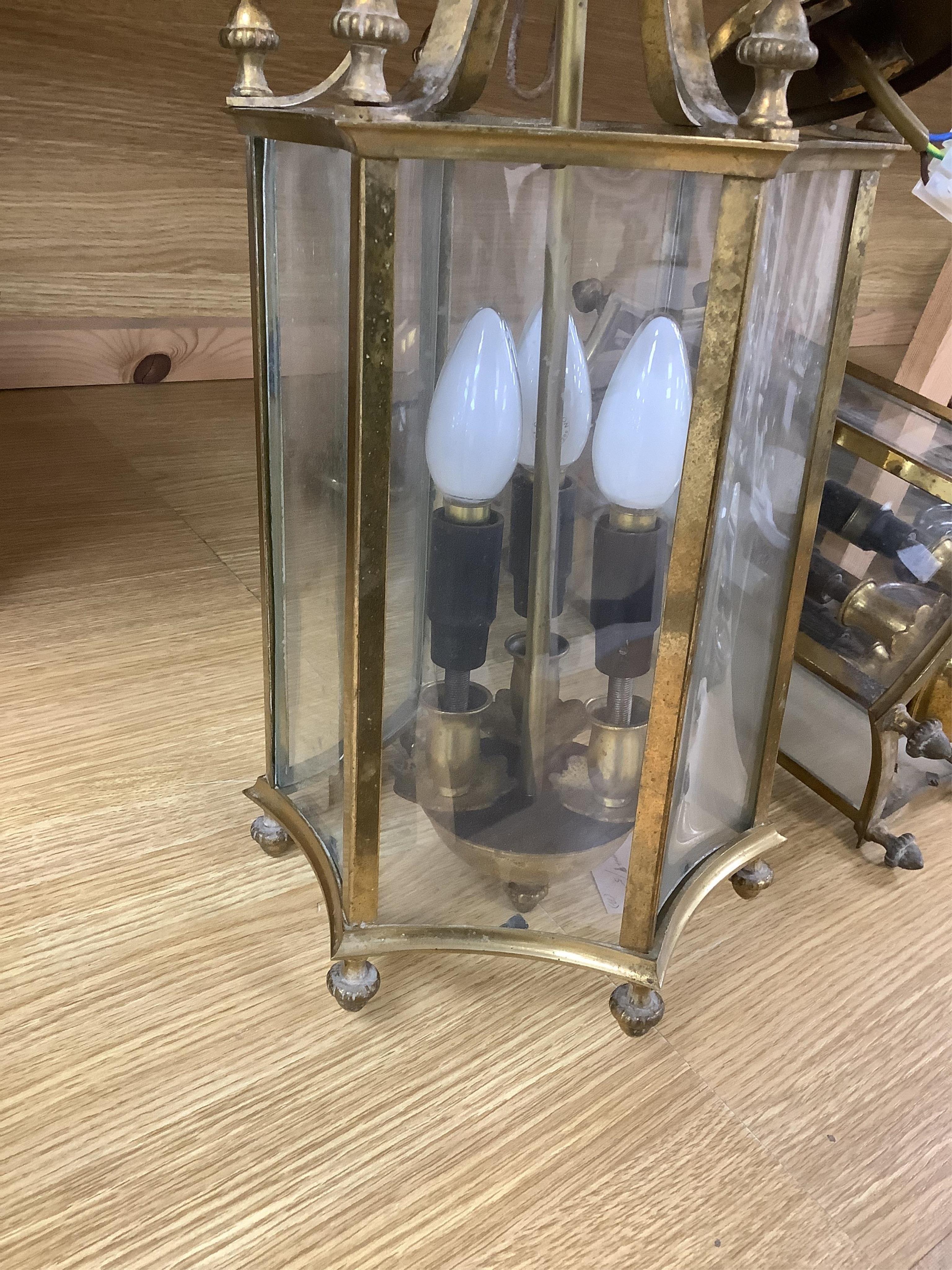 A pair of brass porch / hall lanterns, 50cm high